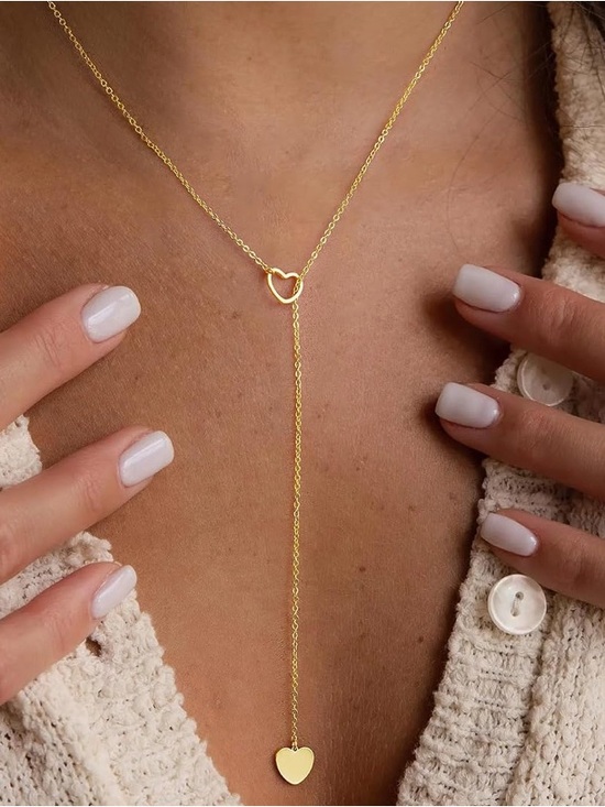 Anthropologie Jewelry - 14K Gold Plated Heart Lariat Necklace